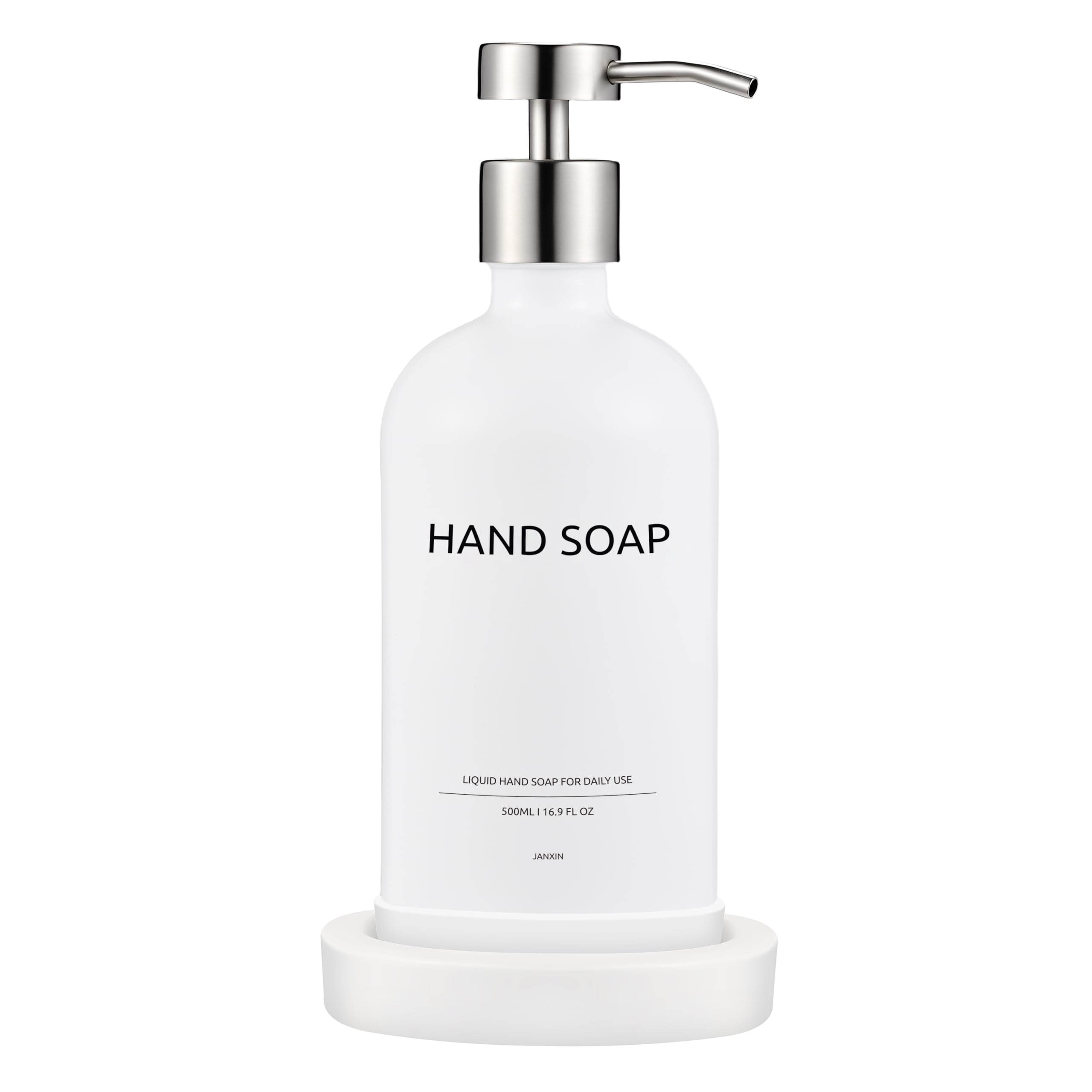 Janxin Glass Soap Dispenser with Ceramic Tray | 500ml Hand Wash Bottle