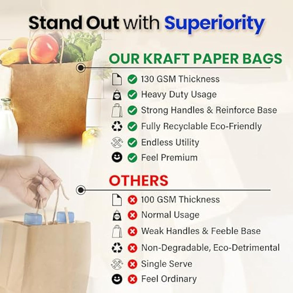 HURUC Brown Paper Gift Bags with Handles - 30 Pcs Small Kraft Carrier Bags