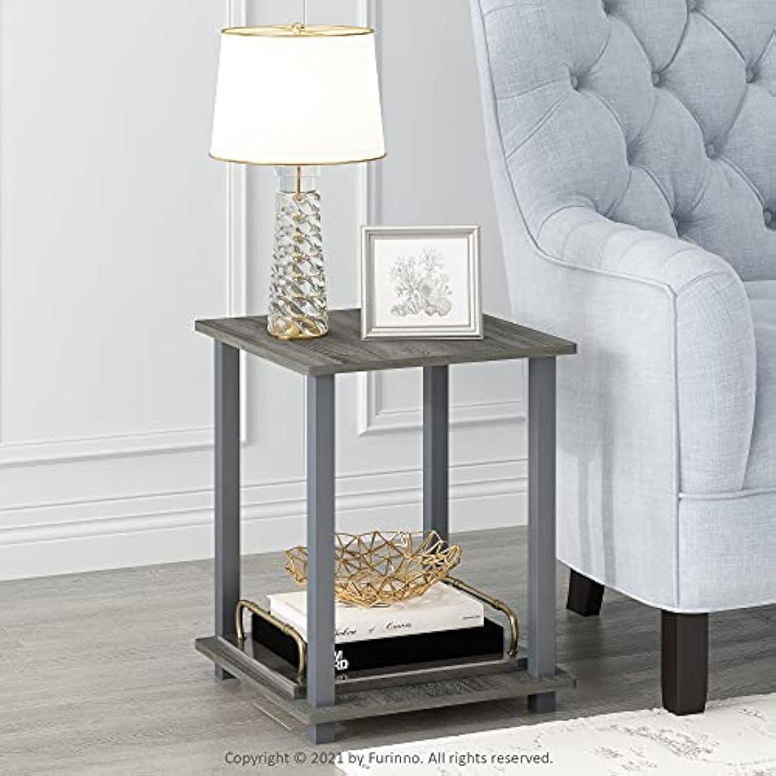 Furinno Simplistic End Table 2-Pack | French Oak Grey Side Tables