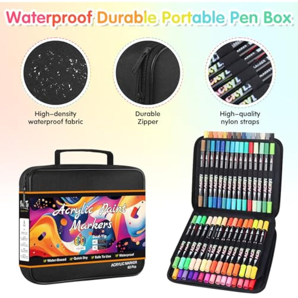 Sanyetral 60 Colors Dual-Tip Acrylic Paint Pens for Rock and Canvas Painting