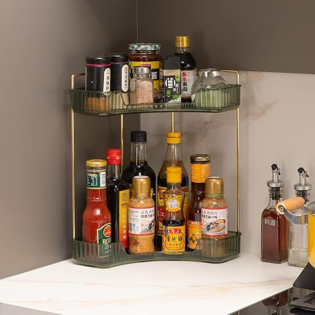 Baoswi 2-Tier Corner Makeup Organiser | Green Skincare & Perfume Shelf