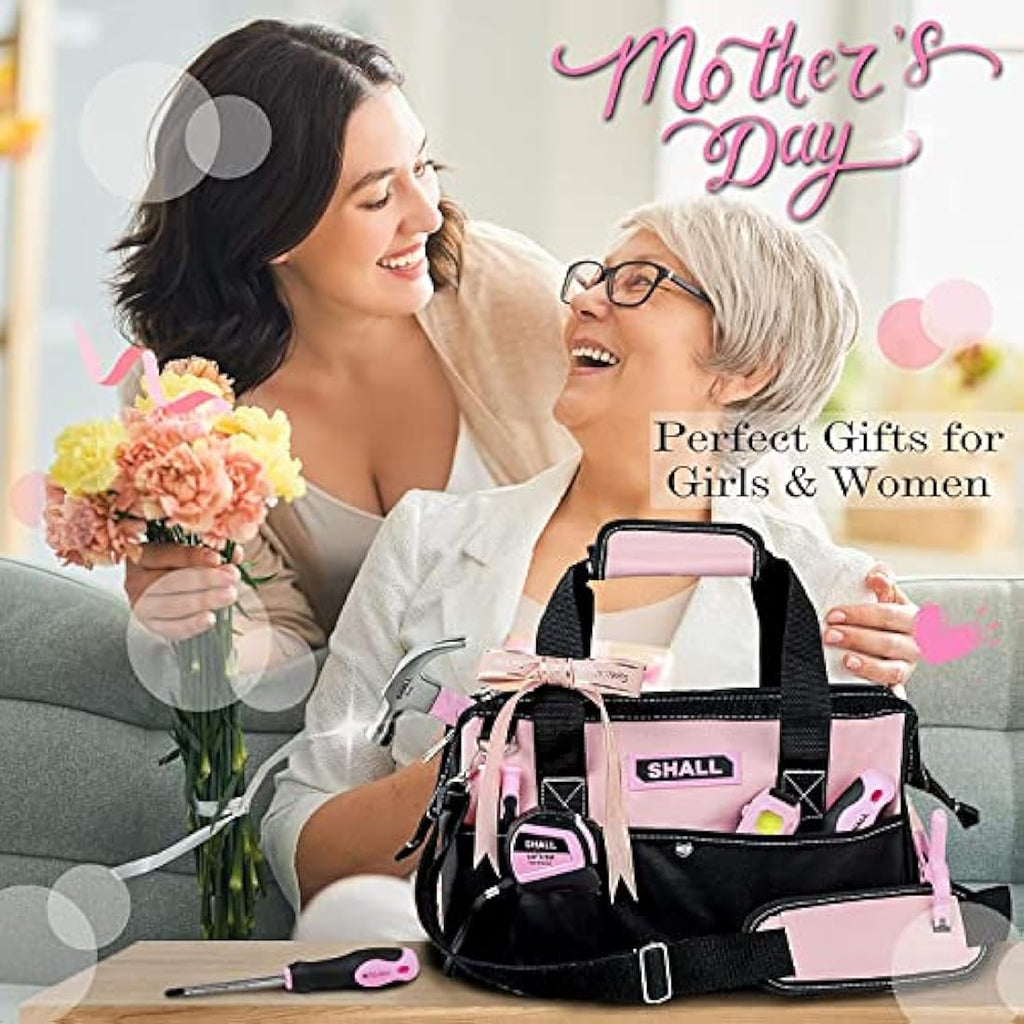 SHALL Pink Tool Set | 246-Piece Home Tool Kit for Women with 14" Bag