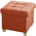 BRIAN & DANY Folding Storage Ottoman | Linen Foot Stool with Wood Legs