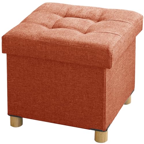 BRIAN & DANY Folding Storage Ottoman | Linen Foot Stool with Wood Legs