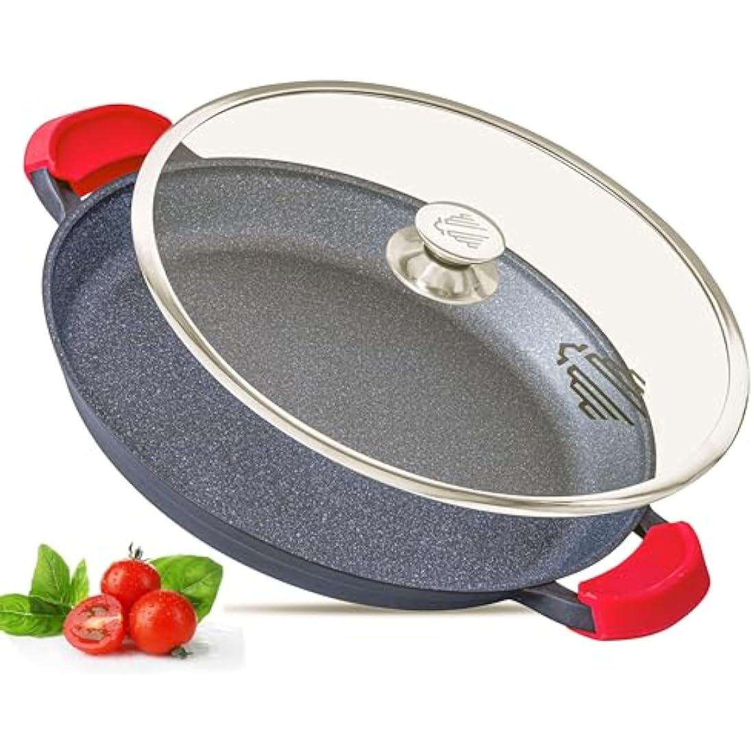 Paella Pan | 36cm Non-Stick Ceramic Pan with Glass Lid