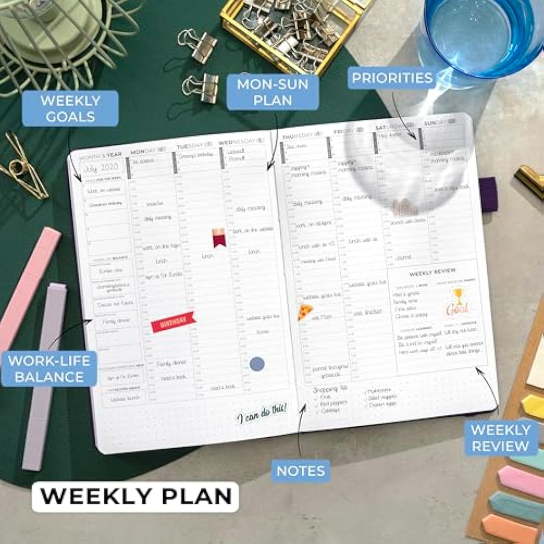 Clever Fox Undated Weekly Planner – A5 Hourly Schedule Organizer, Purple