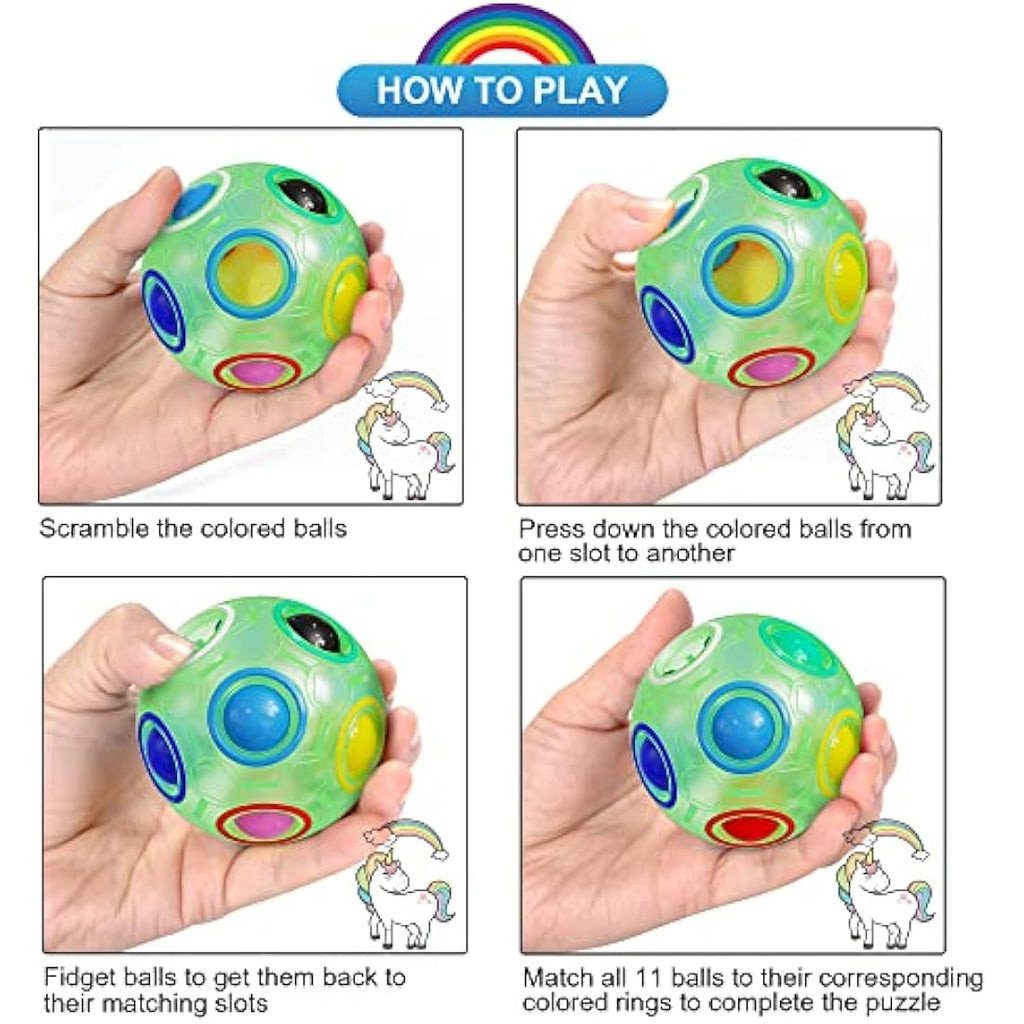 ROXENDA Magic Rainbow Ball Puzzle 4-Pack – 12-Hole Fidget Brain Teaser