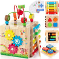 Jolof Store 8-in-1 Wooden Activity Cube Montessori Toy for Toddlers