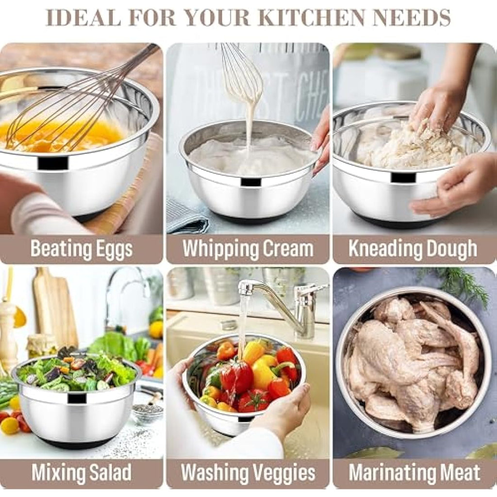 Onader Stainless Steel Mixing Bowls Set - 6-Piece with Lids and Graters