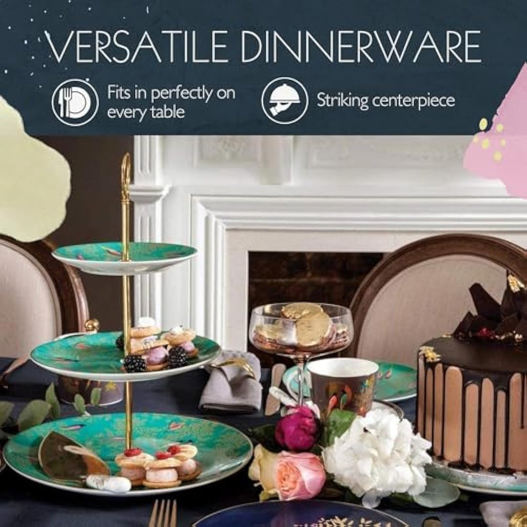 Sara Miller Chelsea 3-Tier Cake Stand - Green Fine China with Gold Detail