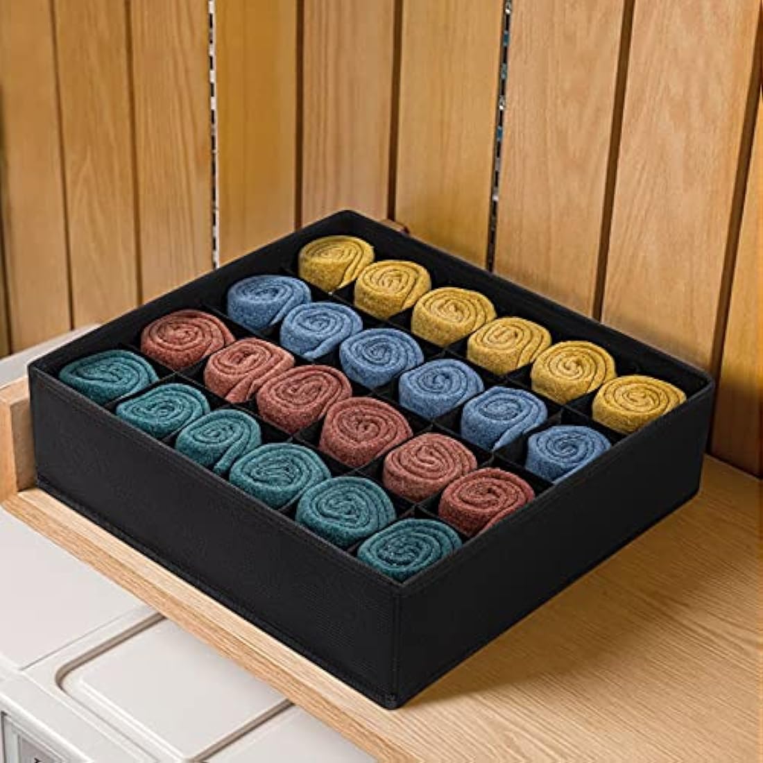 Joyoldelf 2-Pack Drawer Organisers – 24 Cell Foldable Sock Storage, Black