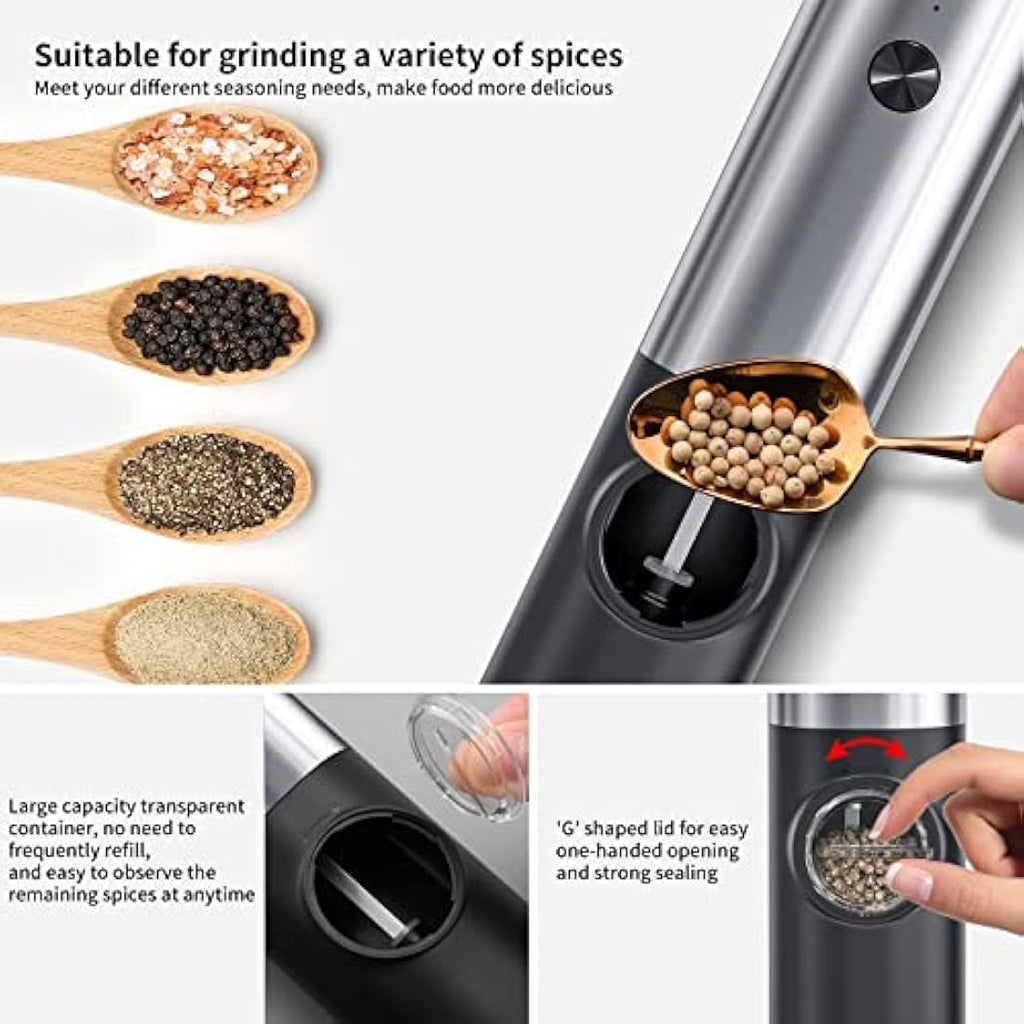 CIRCLE JOY Electric Pepper Grinder Set – USB Rechargeable Stainless Steel
