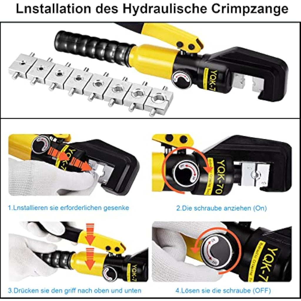 Solsop Hydraulic Crimping Tool | 4-70mm² Cable Lug Crimper with 9 Dies