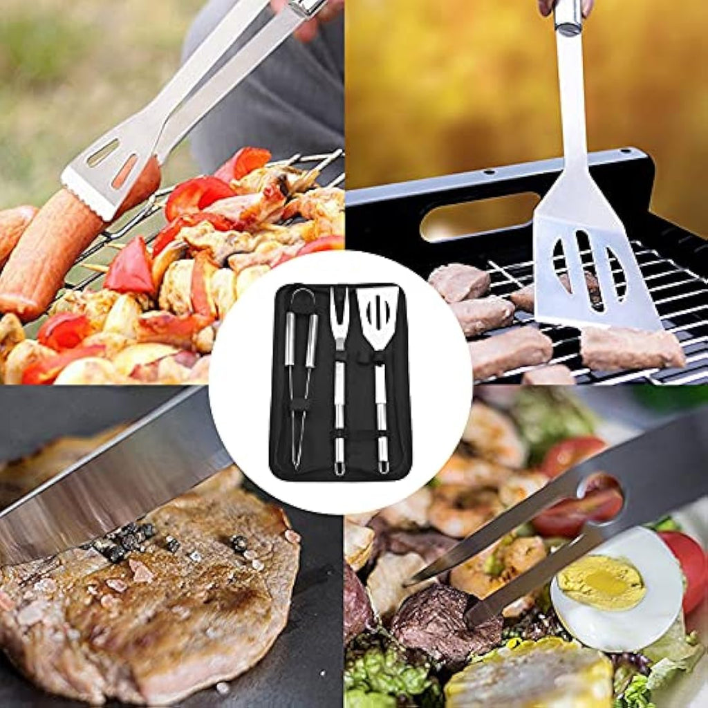 Jolof Store 3-Piece Stainless Steel BBQ Tool Set with Storage Bag
