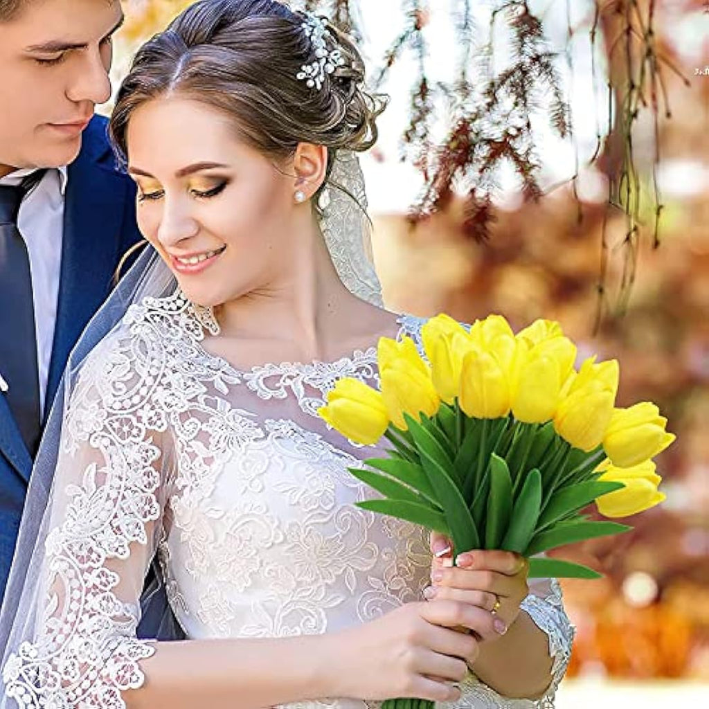 10 Pcs Real Touch Artificial Tulips – Yellow Latex Flowers