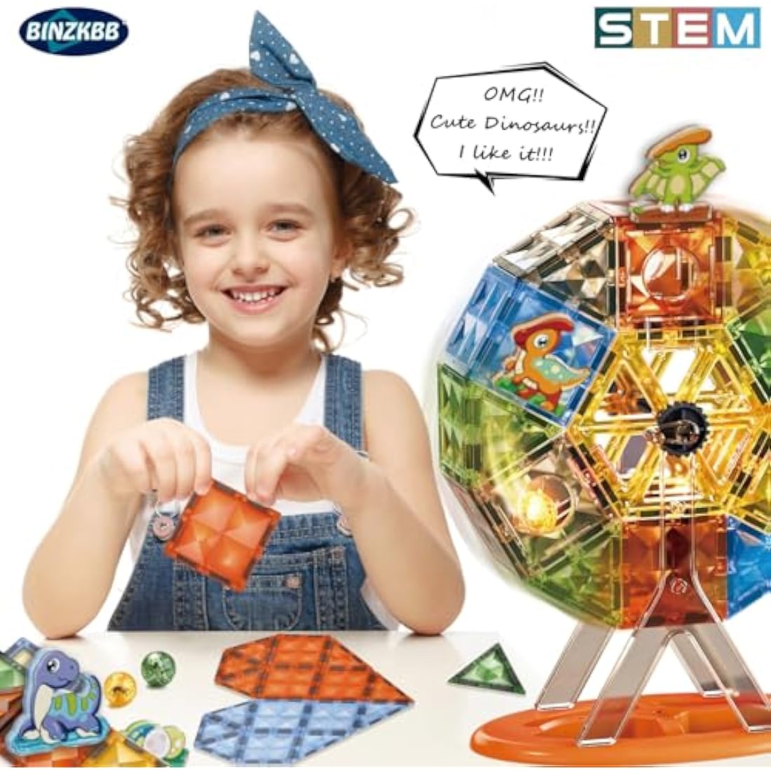 BINZKBB 110PCS Lighted Magnetic Tiles – 3D Building Blocks Set