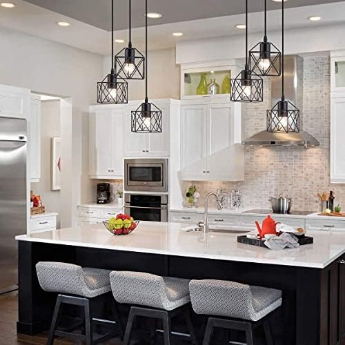 Industrial 3-Light Cage Pendant Lamp – Black Geometric