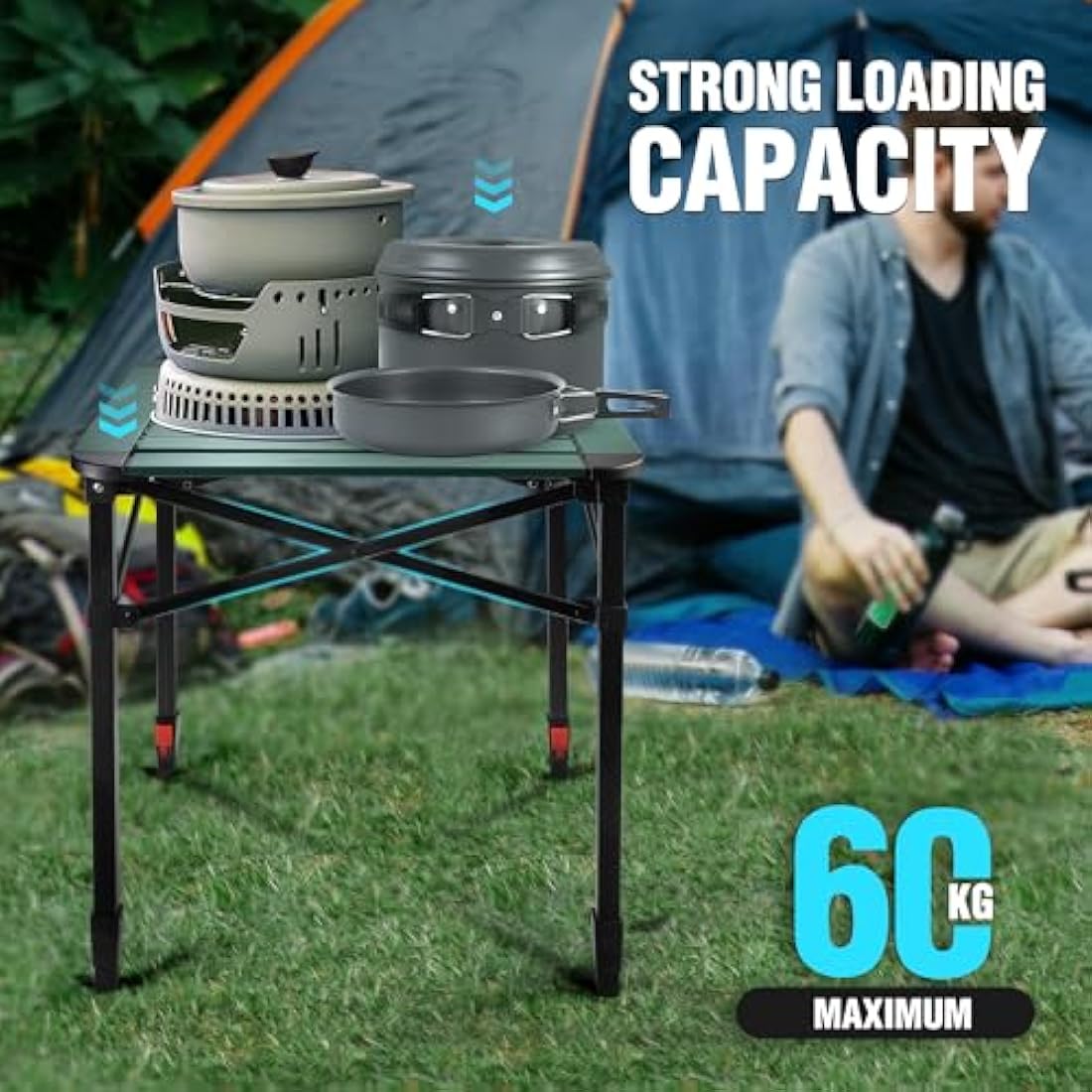 VILLEY Aluminum Camping Table | Adjustable Height Folding Roll Up Table