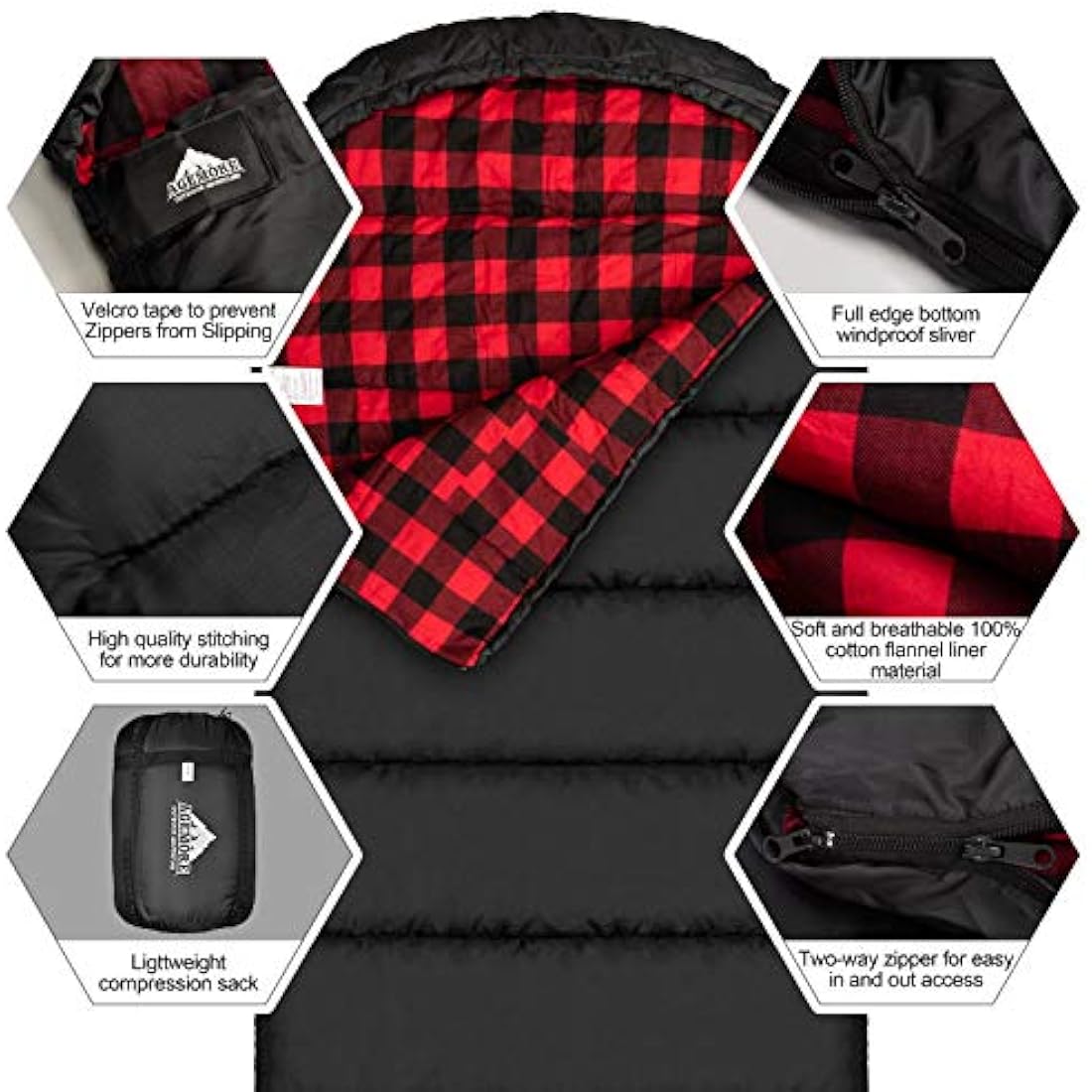 Mcota XL Cotton Flannel Sleeping Bag | 3-4 Season Waterproof Camping Gear