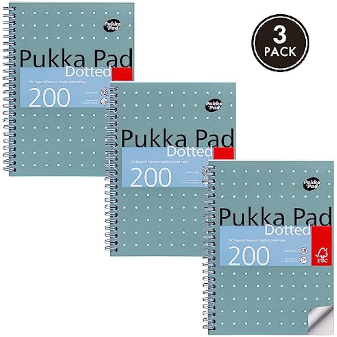 Pukka Pad A5 Dotted Notebook – Metallic Jotta Book 200 Pages, 3 Pack