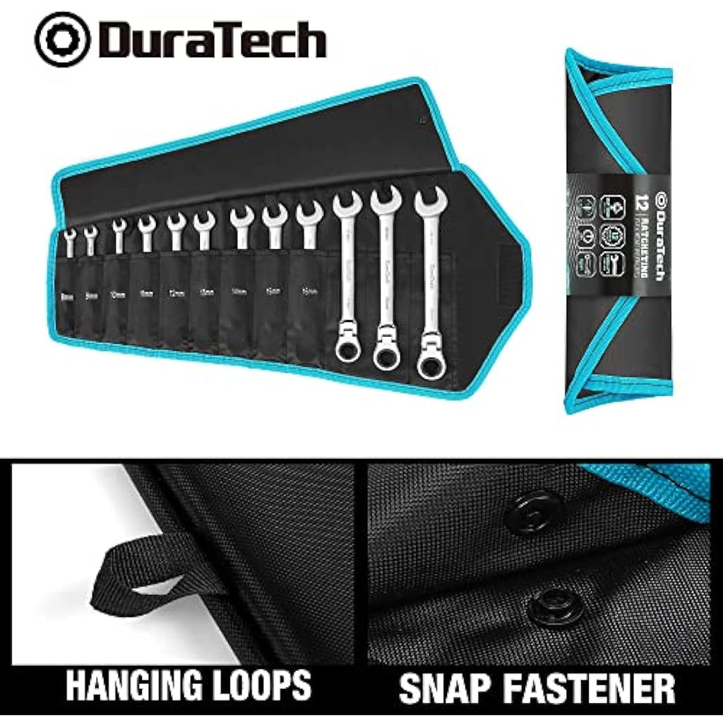 DURATECH 12-Piece Flex-Head Ratchet Spanner Set | Metric 8-19mm Steel