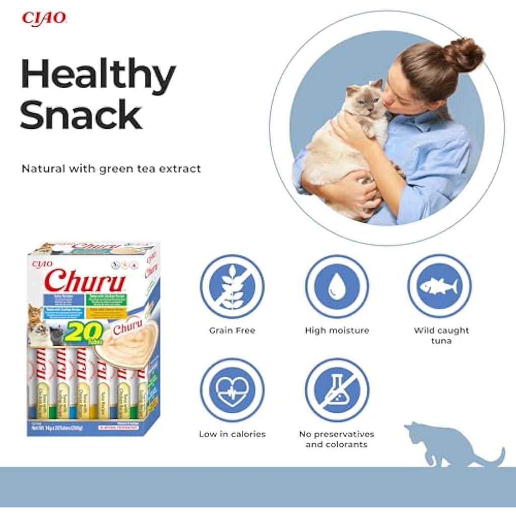 Inaba Churu Grain-Free Lickable Cat Treats - Tuna Variety (20 Pack)