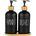 Hniuyun Glass Soap Dispenser Set of 2 | 16 Oz Refillable Black Bottles