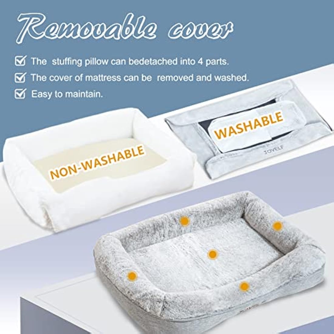 JOYELF Orthopedic Memory Foam Dog Bed | Large Washable Pet Bed with Liner