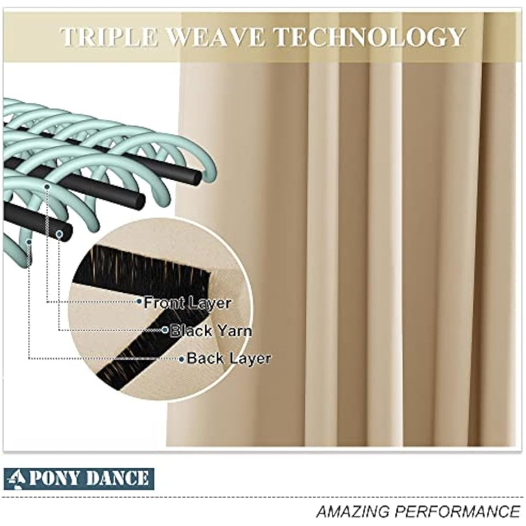 PONY DANCE Thermal Blackout Eyelet Curtains - Biscotti Beige, 2 Panels