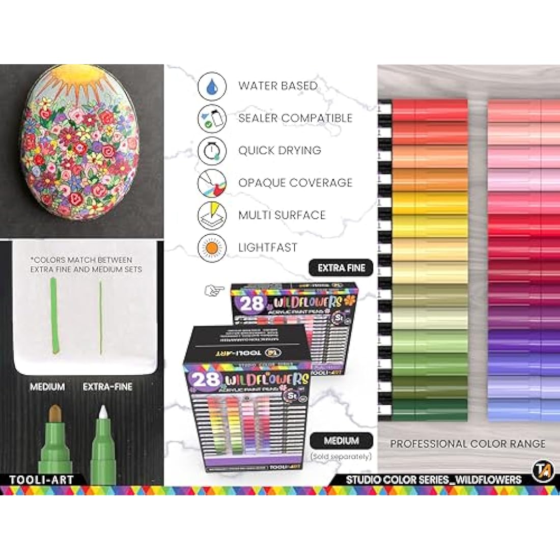 TOOLI-ART 28 Wildflower Acrylic Paint Pens – 0.7mm Extra Fine Tip Markers