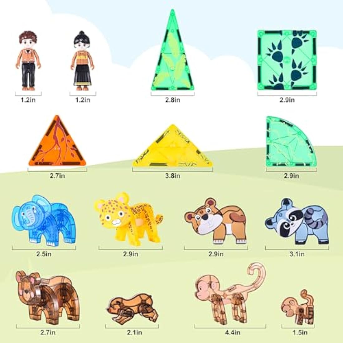 Jolof Store Magnetic Tiles Travel Set – 62pc STEM Animal Building Cubes