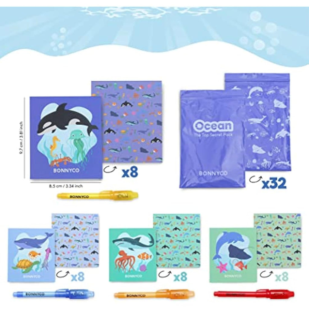 BONNYCO Invisible Ink Pen and Notebook Set – 32 Pack Sea Animal Party Favors