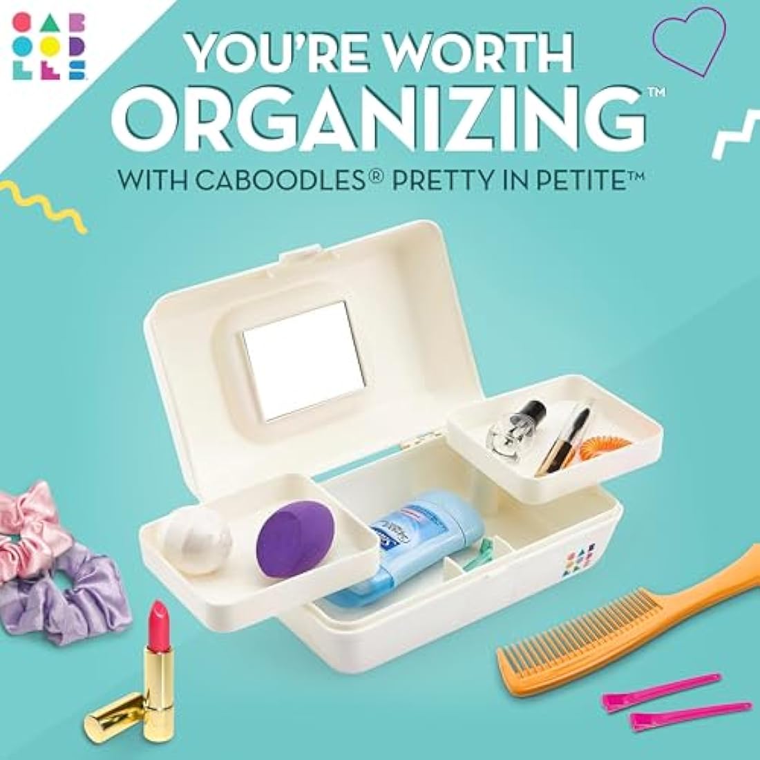 Caboodles Pretty in Petite Makeup Organizer – Two-Tone White Travel Case