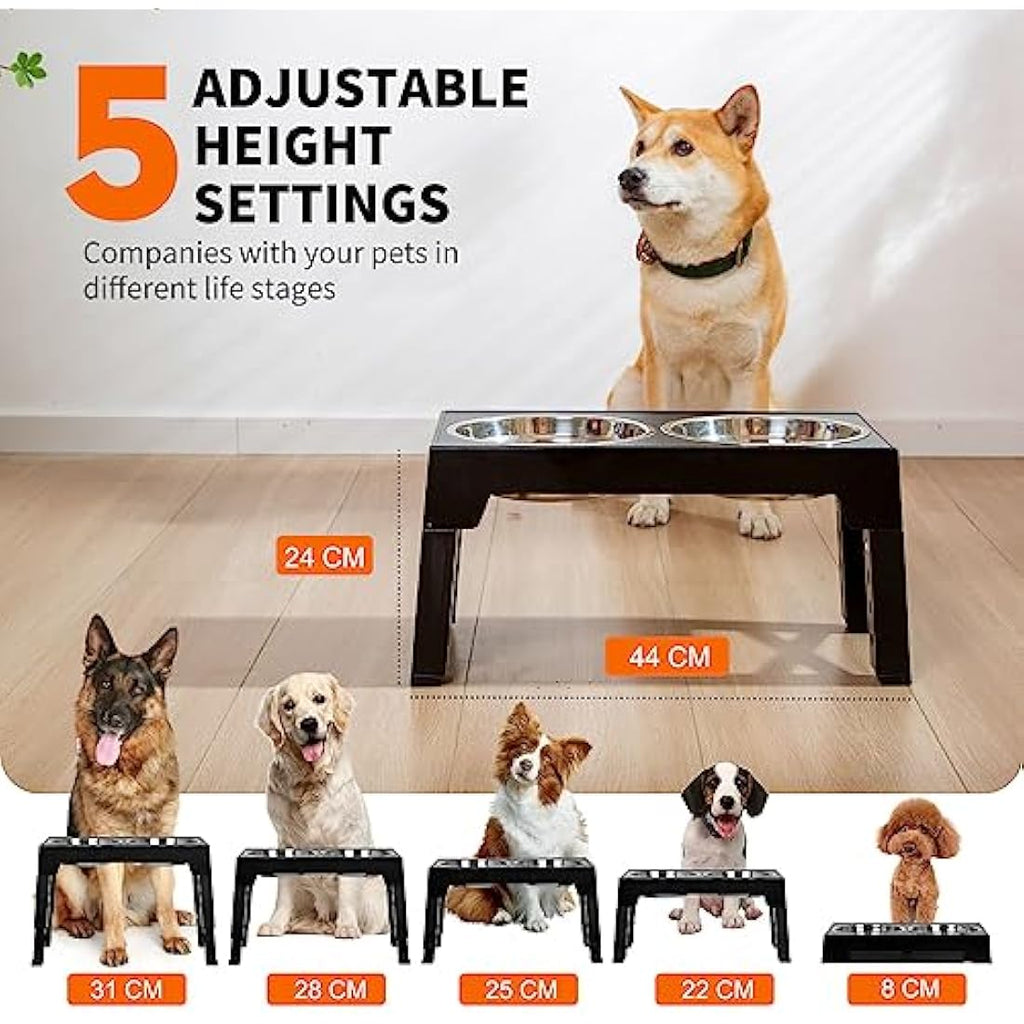 FOREYY Adjustable Elevated Dog Bowls | 5 Heights Raised Stand with Slow Feeder