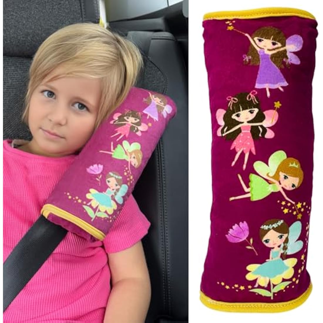 HECKBO Fairy Car Seatbelt Pillow for Kids – Soft Washable Travel Cushion