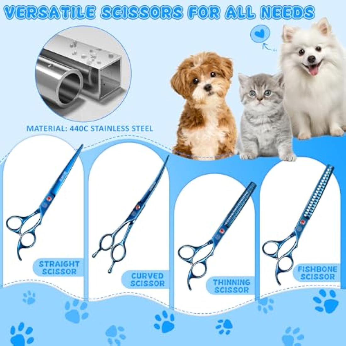 Moontay 8-in-1 Dog Grooming Scissors Set | 440C Stainless Steel Kit