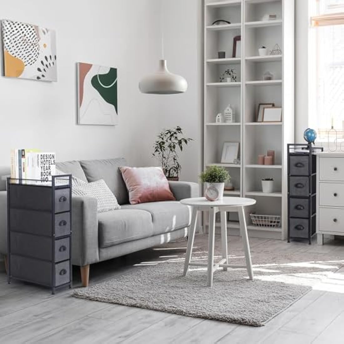 LIANTRAL Slim Vertical Chest of Drawers | 4 Fabric Drawers Narrow Dresser