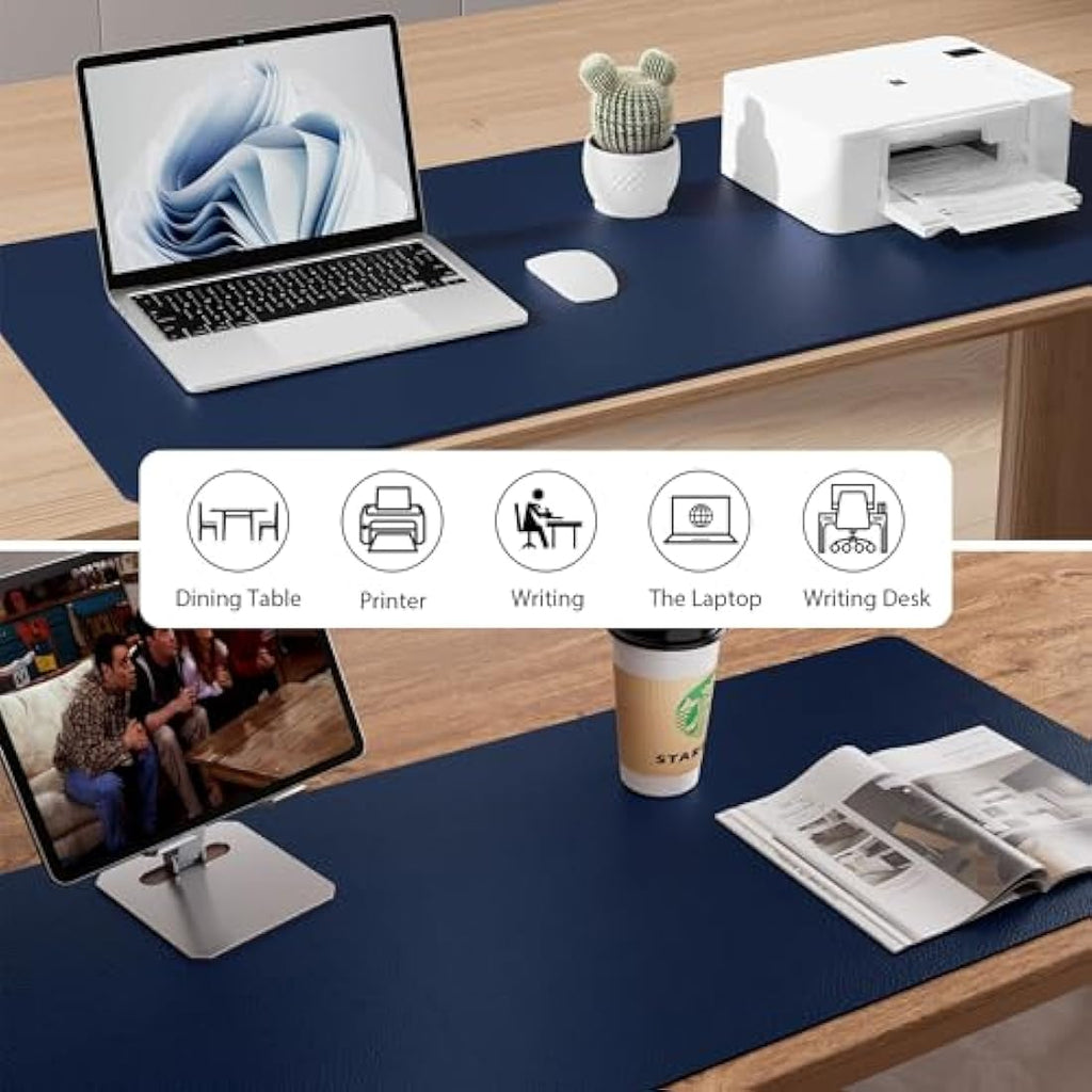 Jolof Store PU Leather Desk Pad – 80x40cm Non-Slip Mouse Mat, Dark Blue