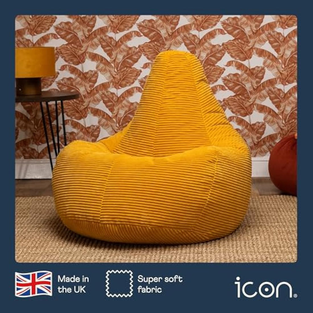 Icon Dalton Cord Recliner Bean Bag Chair - Ochre Yellow Corduroy