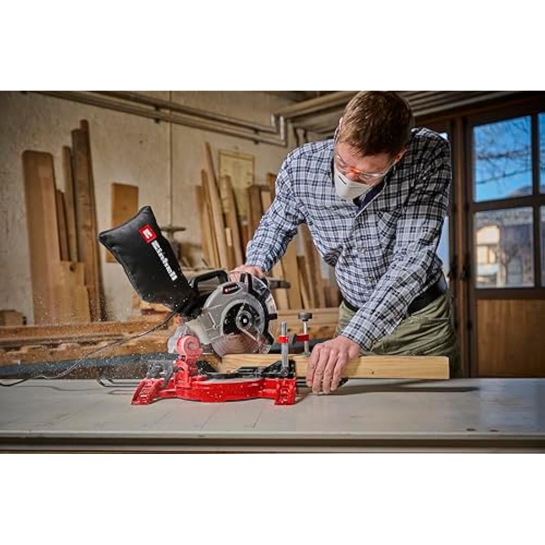 Einhell 1600W Compound Mitre Saw – 5000 RPM Woodworking Saw, Red