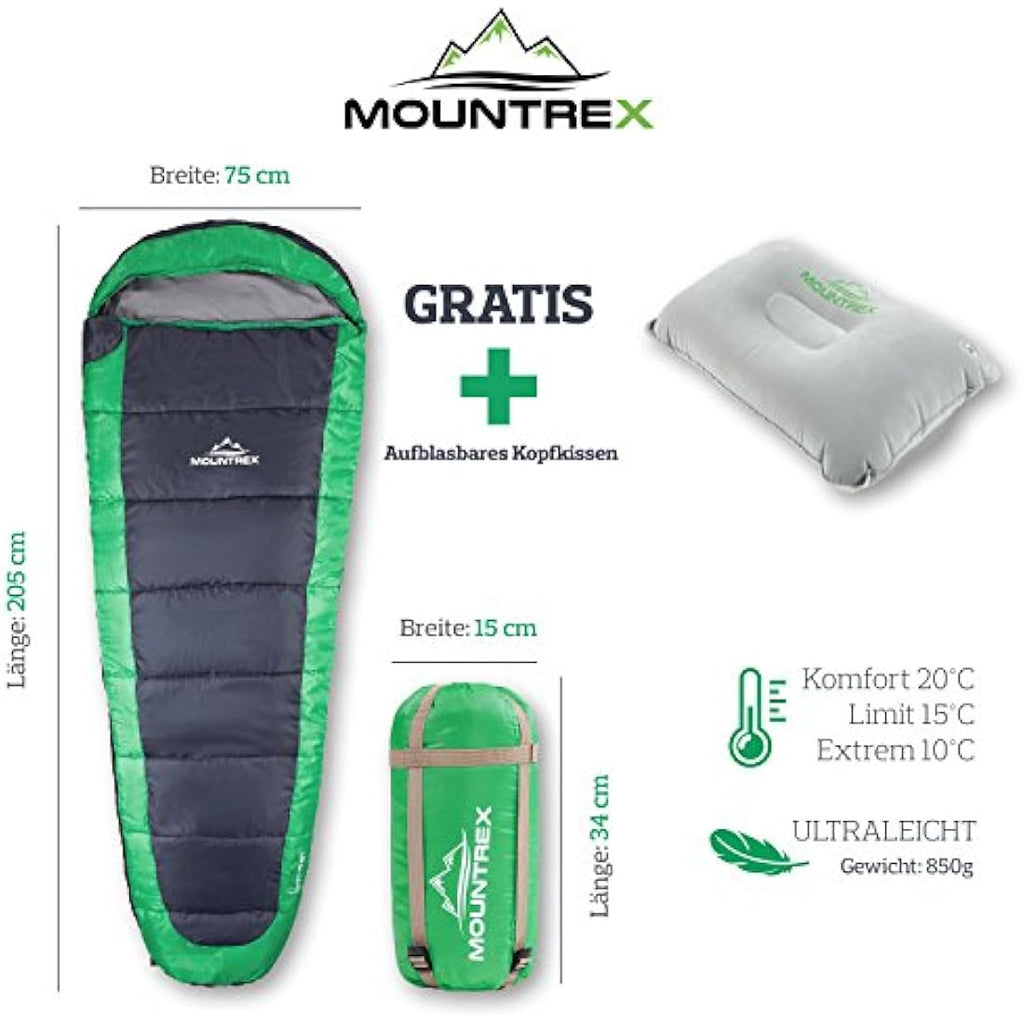 MOUNTREX Ultralight Mummy Sleeping Bag – Compact Summer Gear (850g)