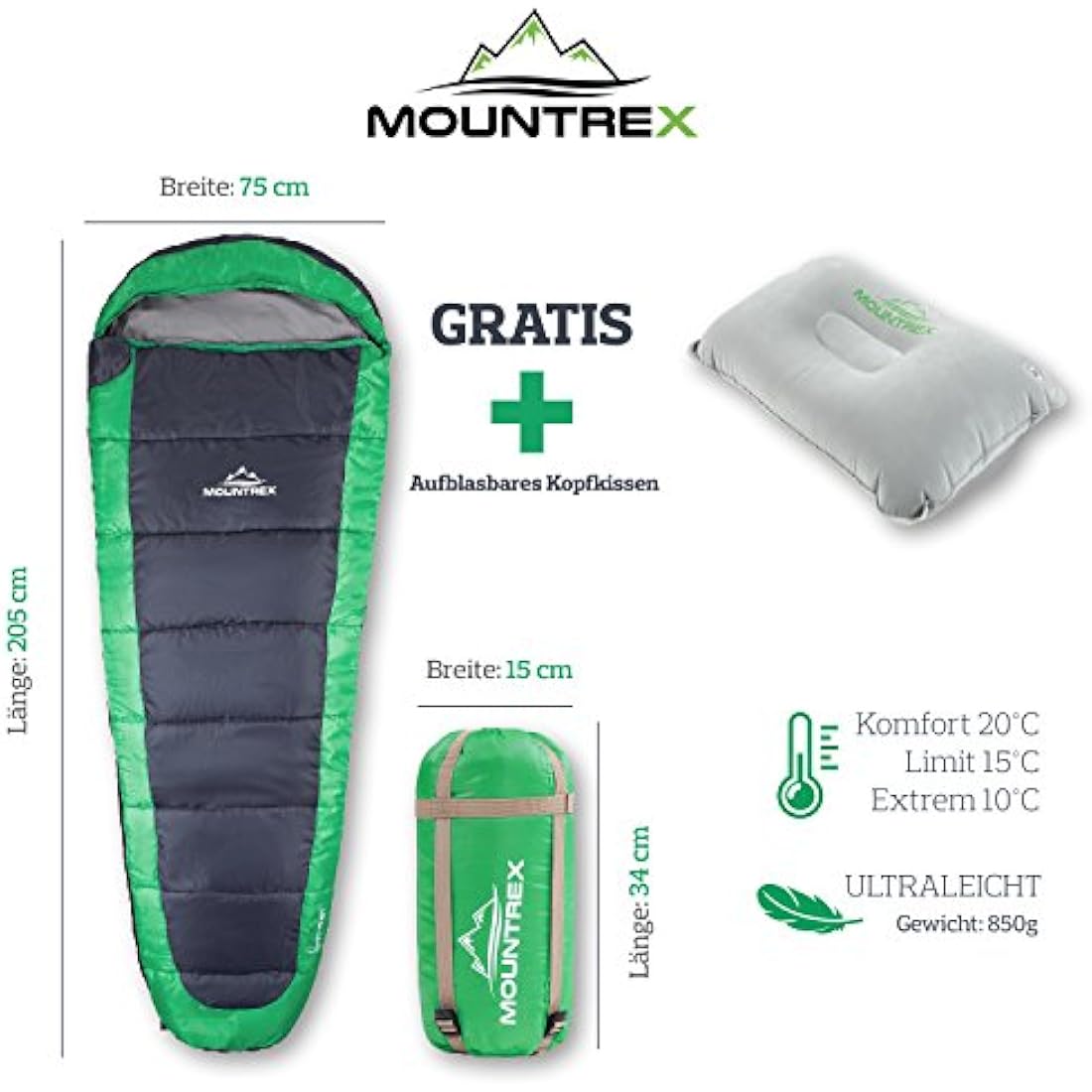 MOUNTREX Ultralight Mummy Sleeping Bag – Compact Summer Gear (850g)