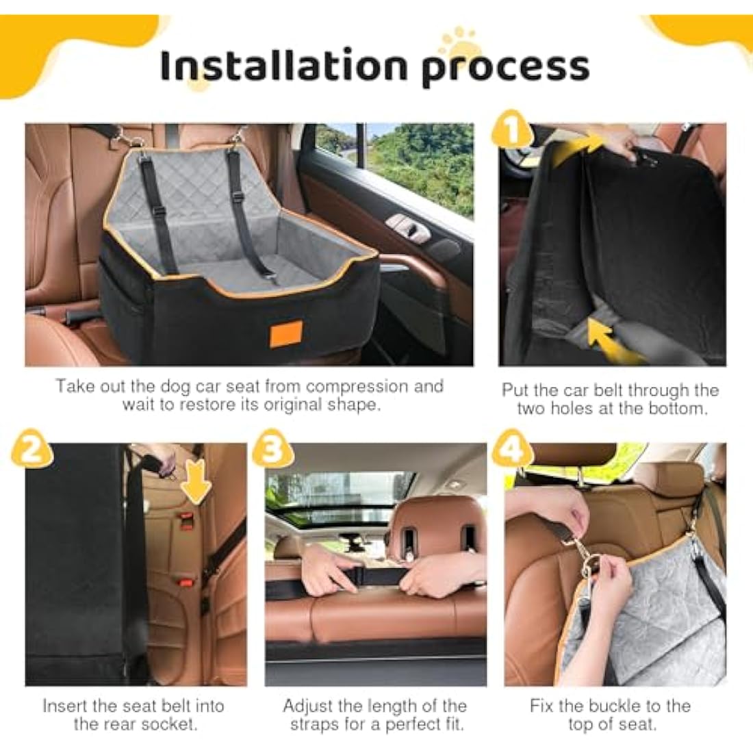 GL GLENSLAVE Dog Car Seat – Large Pet Booster Seat with Washable Cover