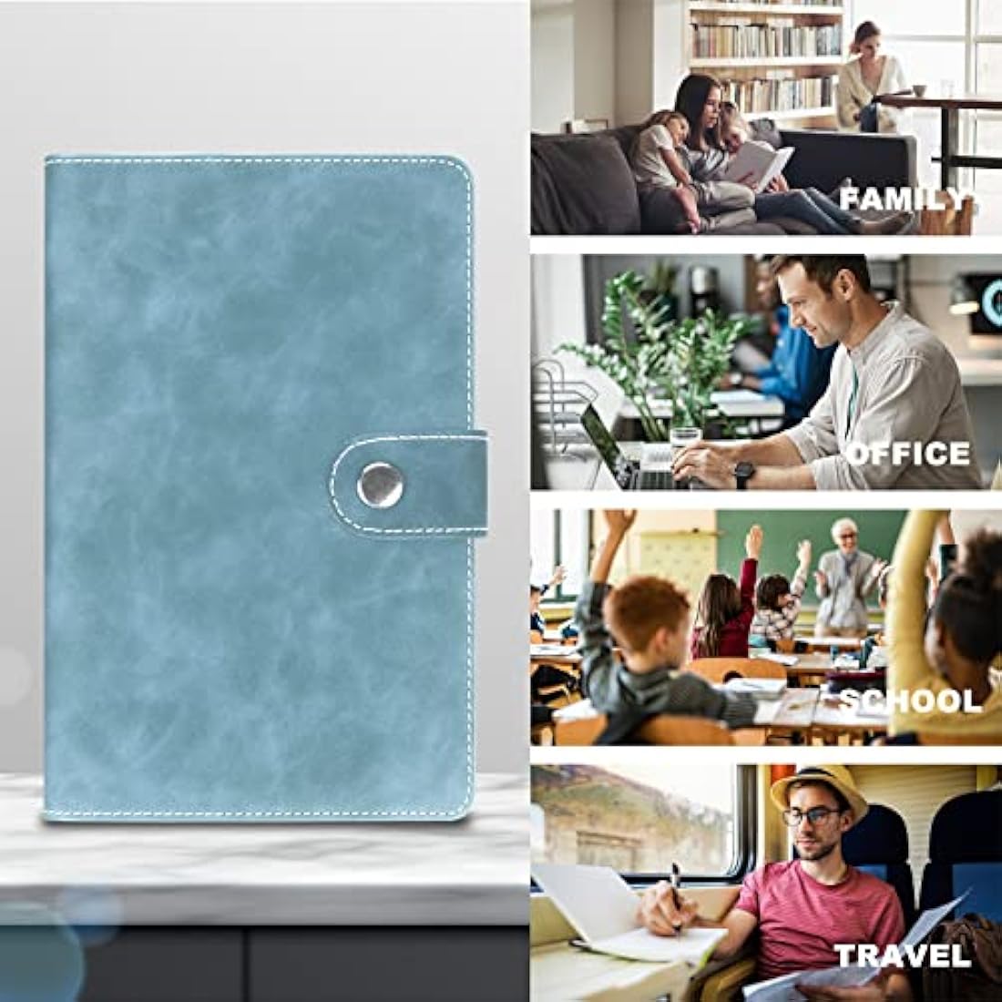 FYY A6 PU Leather 6-Ring Binder Notebook | Refillable Personal Planner, Cyan