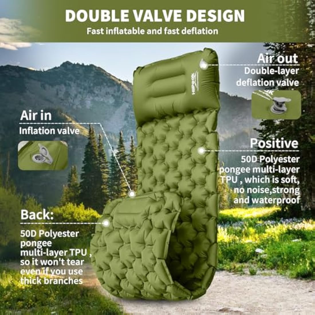 HiiPeak Inflatable Camping Sleeping Pad – Ultralight Mat with Foot Pump