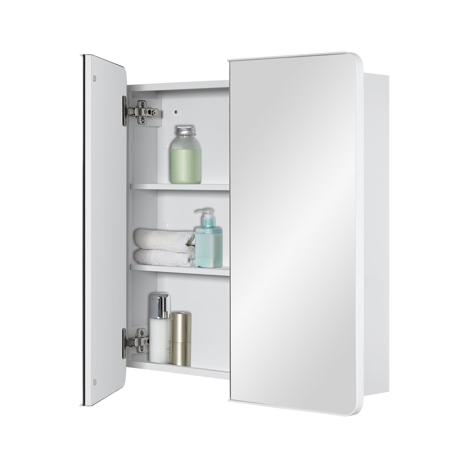 Fundin Double Door Medicine Cabinet – Matte White Metal Framed Mirror