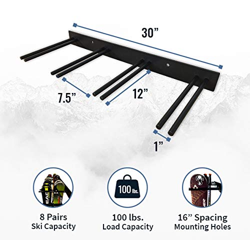 StoreYourBoard Heavy Duty Steel Ski Wall Rack - Holds 8 Pairs