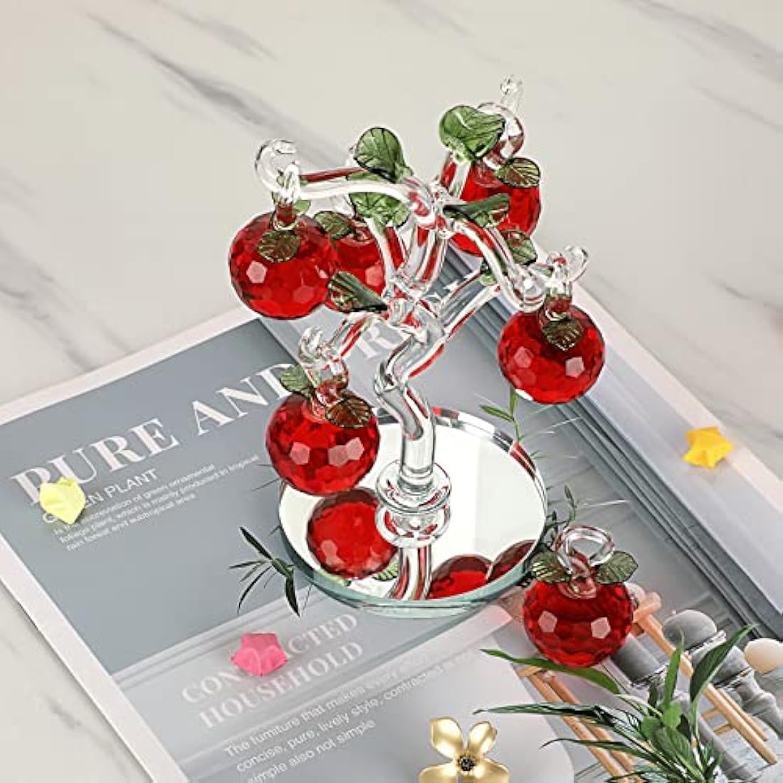 Crystal Glass Apple Tree – Red Feng Shui Table Figurine