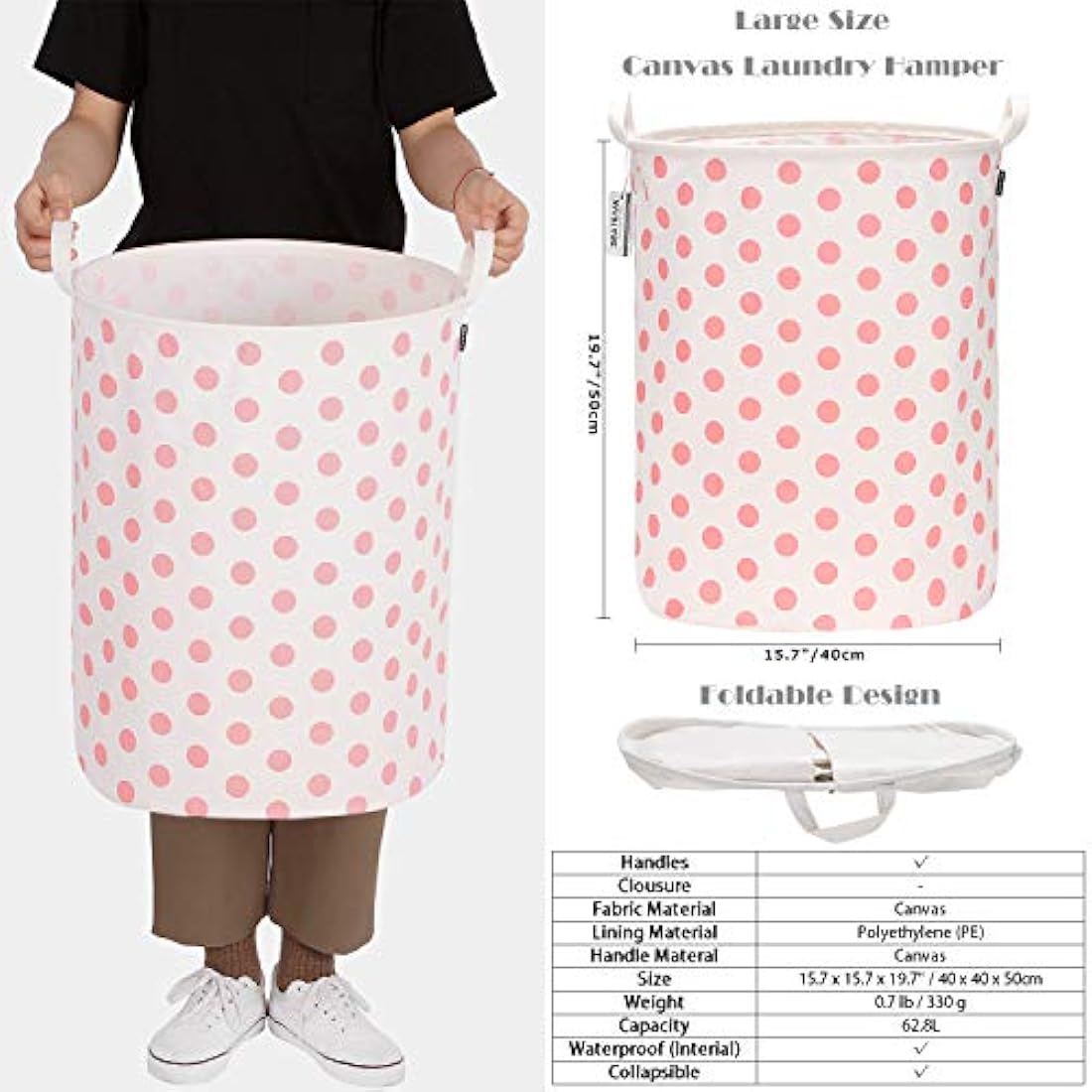 Sea Team Waterproof Ramie Cotton Laundry Hamper – Large Folding Storage Bin