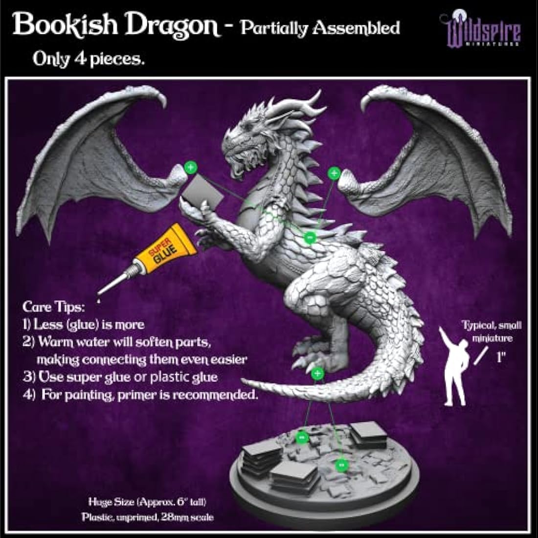 Wildspire Fantasy DND Miniatures - 68 Unpainted Bulk Figures with Dragon